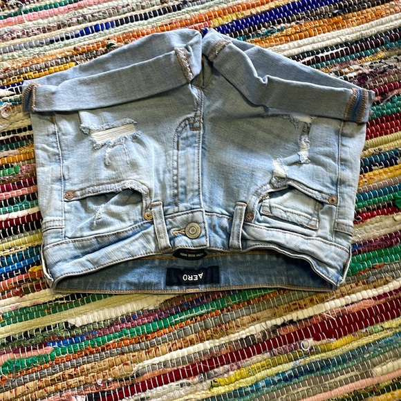 AERO Lt Blue Distressed MIDI Denim Shorts- #1813 - Picture 7 of 13